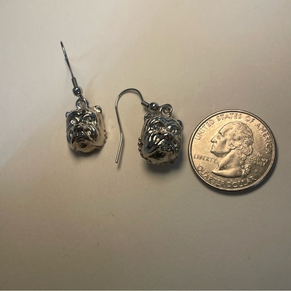 Silver Tone Bulldog Dangle Earrings - Picture 4 of 4